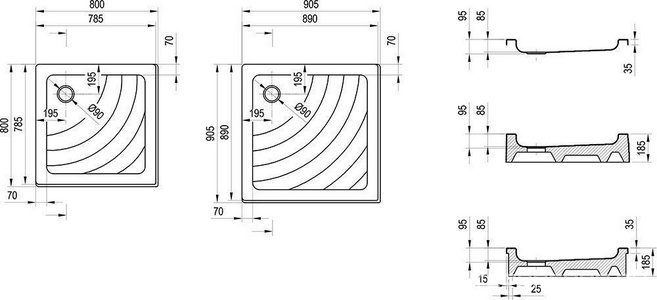 Поддон ANGELA 90 PU для душевой кабины SRV2-90 белый, без монтажного набора и сифона Ravak Evolution 10050/A007701120