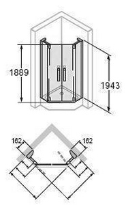 Дверь распаш. двустворч. с неподв. сегментами 900х900хh21889мм, проф. цв.матов.серебро, стекло 6мм прозр. Anti-Plague,  pure 5-угол. ZZ Huppe Huppe Refresh 9P1301 087 322