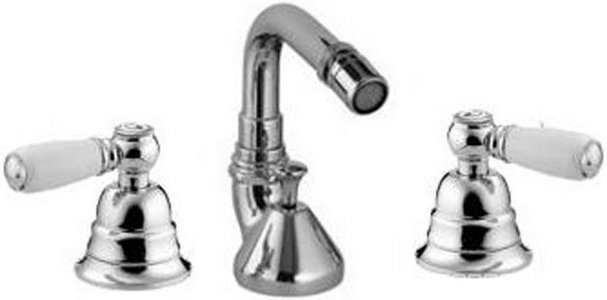 Смеситель для биде, на 3 отв., с д/к, (цв.хром), (2 ручки с белыми пластиковыми вставками SO - Sogno),  ZZ 3M Old italy 4427 CC + 2 ручки SO - Sogno CC