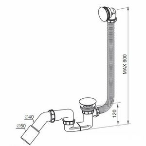 Слив-перелив "Полуавтомат" для стандартн.ванны,выпуск 50/40мм, пробка слива нажимная "Click-Clack" пластик цв.хром в компл., WINKIEL/RAWIPLAST ZZ Winkel Rawiplast A317M50