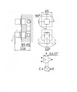 Смеситель для душа, встраиваемый в стену, с переключателем, на 3 потребителя, (цв.черный матовый),  ZZ Cezares Porta PORTA-VDIM3-M-NOP