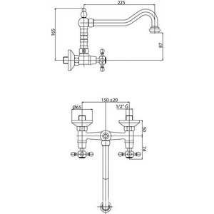 Смеситель для кухни, настенный монтаж с повортным изливом, (цв. бронза, ручки Swarovski),  ZZ Cezares Diamond DIAMOND-LLP-02-Sw