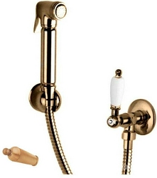 Гигиенический душ со шлангом 120см, запорным вентилем и держателем, (цв.бронза, ручка цв.металл),  XX Cezares First FIRST-KS-02-M