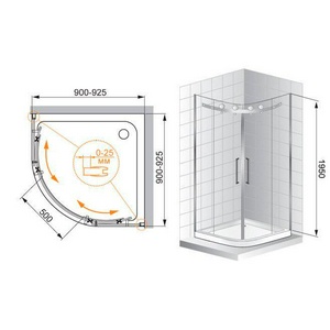 Душевой уголок 1000х1000хh1950мм,1/4 круга,R550мм,две раздвиж.двери,два неподв.сигмента,вход 500мм,(стекло прозрачное,6мм,фурнит.цв.хром), ZZ Cezares Stylus STYLUS-R-2-100-C-Cr