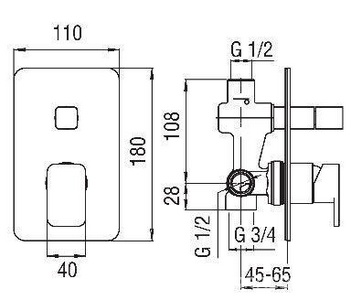 Смеситель для душа с переключателем, встраиваемый в стену, внешняя и внутренняя часть, цв.хром,  ZZ Nobili Loop LP90100CR