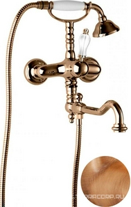 Смеситель для ванны с душевым гарнитуром (лейка, шланг) и поворотным изливом, (цв.бронза, ручка цв.белый),  ZZ Cezares Venezia VENEZIA-VDFM2-02-Bi