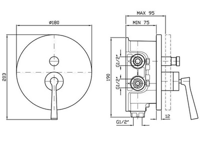 Смеситель для душа с переключателем, встраиваемый в стену, внешняя часть (БЕЗ внутр. части – арт.R97800), (цв.хром),  ZZ Zucchetti Bellagio ZP3096
