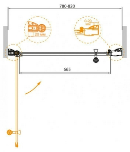 Дверь в нишу 800(780-820)хh1950мм, вход 665мм, распашная, "Правая", (стекло прозр.с матовым рисунком 6мм, фурнит.цв.золото),  ZZ Cezares Giubileo GIUBILEO-B-11-80-CP-G-R / альт.арт.GIUBILEO-B-11-80-CP-G-R