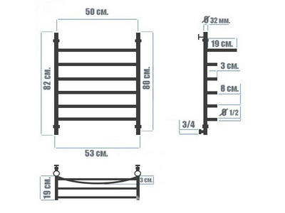 Полотенцесушитель  (г2) ВП 800*500 мм,  (с полкой) электрический, MEG 1 , ТЭН справа, цвет хром ZZ Ника Л90 Л90 (г2) ВП 80/50 электрич
