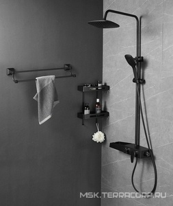 Душевая система AZARIO, со смесителем для душа, с поворотным изливом, душ лейка, шланг, верхний душ в компл.,цв. черный ZZ Azario Azario AZ-801-2B