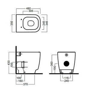 Унитаз напольный, пристенный, 35х48см, выпуск в стену, (без сиденья арт.Y1EY01),  ZZ Hatria Fusion YXZK01