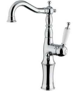 Смеситель для раковины, "Высокий" излив h280мм, (рычаг сбоку), с д/к, (цв. хром, ручка цв. белый),  ZZ Gaia Canterbury RB6317 CR