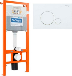 Инсталляция для подвесн. унитаза,1150х500х120мм, со смывным бачком скрытого монтажа, фронт.управл., крепёж в компл, с кнопкой цв.белый, Sfera ZZ BelBagno Универсал BB001-120/BB014-SR-BIANCO