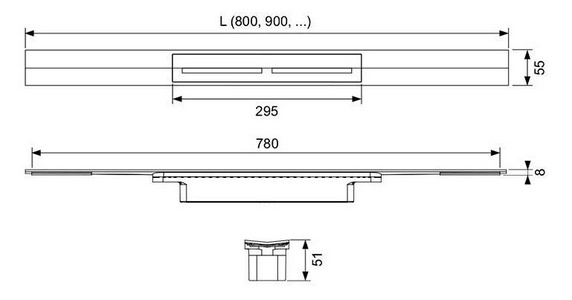 Профиль д/дренажа душа, 1000х55мм, укорачив.,монтаж на плиточн.клей над бетон.стяжкой,БЕЗ сифона арт.673002,(цв.глянец,красный,позолочен),Тесе ZZ Tece Tecedrainprofile 671013