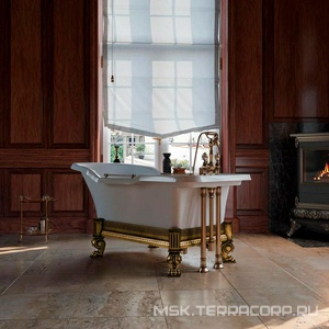 Ванна свободностоящая 180х87хh83.5cм, ножки дерево,поручни,трубы д/смес,слив-перел.в комп.(иск.камень цв.белый, фурнит.цв.бронза),  Affusto M Migliore Impero 26341