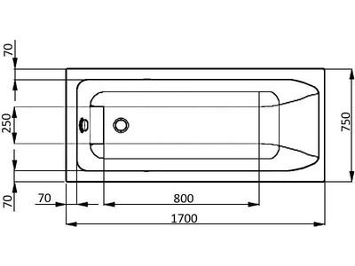 Ванна 1700х750хh450мм, прямоугольная, для встраивания (установка без панелей), без ножек арт.C895000 и слива-перелива, (акрил),  ZZ Ideal Standard Active K181801
