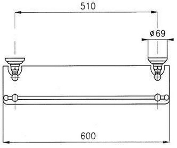 Полочка стеклянная с металл. креплениями и ограждением, 600мм, (цв. GF/золото),  ZZ Nicolazzi Classica 1480 GF