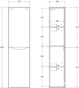 Шкаф подвесной с двумя распашными дверцами, ПЕТЛИ СПРАВА, две полки внутри, 400х300хh1500мм, (цв.Bianco Lucido),  ZZ BelBagno Marino FLY-MARINO-1500-2A-SC-BL-P-R