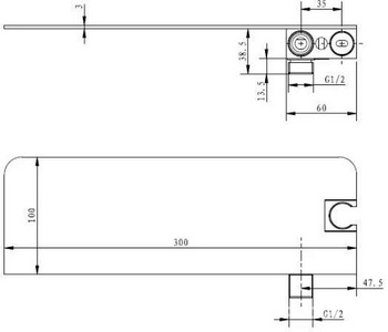 Полочка для душа 300х100мм, совмещеная с держателем для лейки ручного душа со шланговым подсоединением, (нерж сталь, латунь цв.хром),  ZZ Villeroy & Boch Embrace Plus TVS10800600061