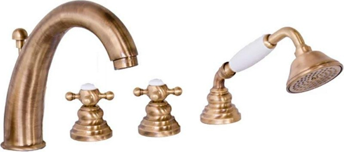 Смеситель встраиваемый в борт ванны на 4 отв., лейка, шланг в компл., (цв.бронза),  ZZ Gattoni Vivaldi 1240012V0