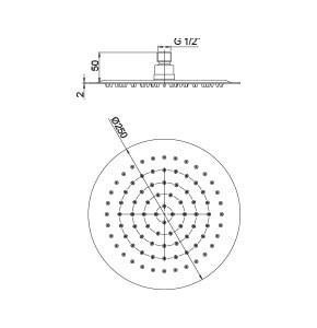 Душ верхний, стационарный, круглый, ультратонкий, 250мм, G 1/2, антикальц., (нерж.сталь), Paini ZZ Paini Универсал 50CR759UP25E