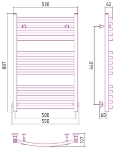 Полотенцесушитель "" 800x500 мм, с полимерным покрытием, подключ. 3/4, в компл. 2 декор. колпачка, 2 кр. Маевского, 2 уг, 2 чаш, 2 телеск.кроншт. Сунержа Аркус 00-0251-8050