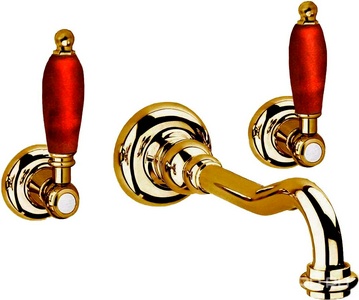 Смеситель для раковины, встраиваемый в стену, излив 215мм, (цв.бронза, ручки пластик цв.орех), Retro ZZ Cezares First FIRST-BLS1-02-Nc