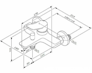 Смеситель для ванны/душа  излив 164мм, с установ.компл., БЕЗ аксессуаров, хром AMPM X-Joy F85A10000