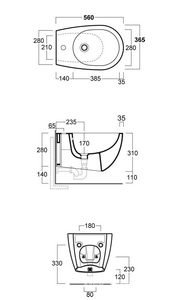 Биде подвесное, 56х36,5см, БЕЗ крепежа, (цв.черный глянец),  ZZ Simas Vignoni VI 19 nero bril