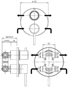 Смеситель для душа, встраиваемый в стену, с переключателем,  (цв.черный матовый PVD),  ZZ Paini Cox 78PZ6911