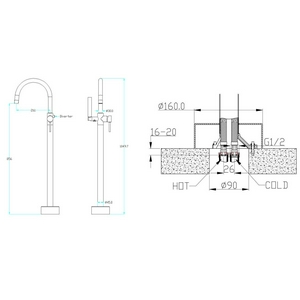 Смеситель для ванны, напольный, однорычажный, с душевым гарнитуром, бронза ZZ Boheme Medici 469-BR (209)