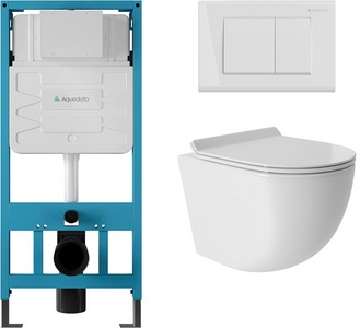 Компл.: унитаз подв..безободк,Tornado 490х360мм,цв.белый гл, сиденье с микролиф,,инстал. д/унит., крепёж, клавиша смыва Quadrado цв.белый гл.,  ZZ Aqueduto Ovo AQDS010T