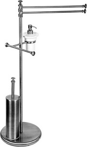 Стойка напольная с двойным полотенцедержателем, керамическим дозатором, держат. т/б и ёршиком (цв.хром/керамика)  ZZ TW Collection Harmony TWHA004cr