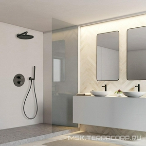 Смеситель-термостат для душа, встраиваемый в стену, (цв.черный матовый),  ZZ Paini Cox 78PZ691TH