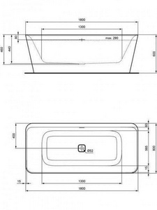 Ванна 180х80хh60см, свободностоящая, акриловая, слив-перелив нажимной цв.хром в компл.,  XX Ideal Standard Tonic II E398101