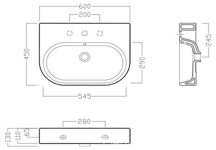 Раковина 60х45см, подвесная, с 1 отв. д/смес., с переливом, (без креплен.YR47),  ZZ Hatria Area Y0UH