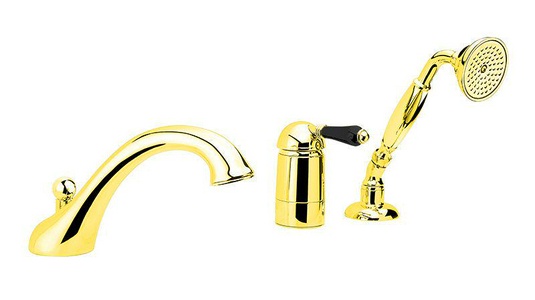 Смеситель д/в, встраиваемый на 3 отв., лейка, шланг, кронштейн в компл., (цв.гальван.золото, ручка Cristallo),  ZZ Nicolazzi Classico 3414 GB 33
