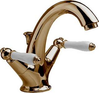 Смеситель для раковины, с д/к (цв. бронза, ручки цв. белый),  XX 3M Fantastica 4214 UU (White levers)