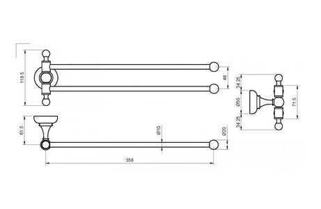 Полотенцедержатель двойной, поворотный, (цв.золото),  ZZ Cezares Aphrodite APHRODITE-TD09-03/24-M