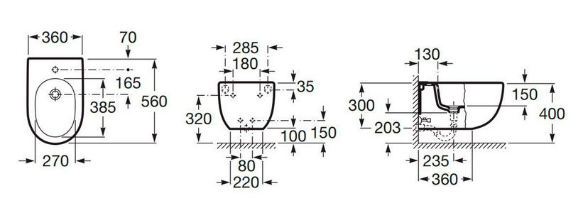 Биде подвесное Меридиан, 1 отв.для смесит., крепеж в комплекте ZZ Roca Meridian 357245000