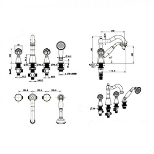 Смеситель врезной для ванны на четыре отверстия Oro, цв.золото ZZ Boheme Provance 395