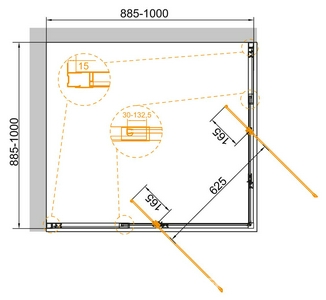 Душ.ограждение квадр. 900-1000х900-1000хh1950мм, распашные двери с неподв. сегментами, вход 625мм, (ст.прозр. 6мм, фурн/хром),  ZZ Cezares Variante VARIANTE-A/AH-2-90/100-C-Cr