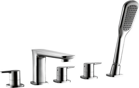 Смеситель для ванны, встраиваемый в борт на 5 отв., лейка, шланг в компл., (цв.хром),  ZZ Cezares Globo GLOBO-F-BVD5-01