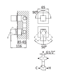 Смеситель для душа, встраиваемый в стену, с переключателем, на 4 потребителя, (цв.черный матовый),  ZZ Cezares Porta PORTA-VDIM4-M-NOP