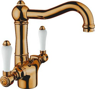 Смеситель для раковины на 1 отв. с д/к (цв.бронза/ручки керамич.белые), Nicolazzi ZZ Nicolazzi P.M.Blanc 1432 BZ 78