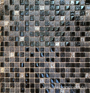 Мозаика Мозаика 2121 микс черный-черный риф.верх-серый риф.верх-платина риф. низ чип 15х15 ZZ|30х30 Мастера Керамики Glass МС 2121