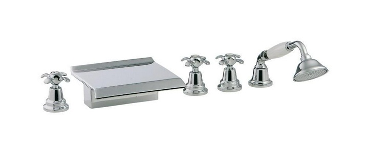 Смеситель для ванны, встраиваемый в борт ванны на 5 отв., излив каскад, с душ. гарнитуром, (цв.хром), Nuova Retro ZZ 3M Nuova retro 4172 CC