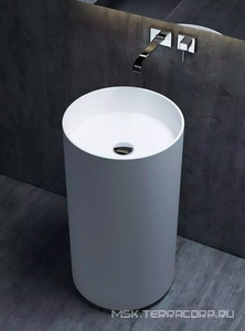 Раковина 450х450хh850мм, напольн, кругл, без отв.д/смес.и перел., литой камень S-Sense, глянцев, донный клап.Up&Down цв.белый в компл.,  01 Salini Armonia 130111G