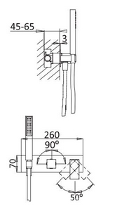 Смеситель для ванны, встраиваемый в стену, лейка, шланг в компл., (цв.белый матовый),  ZZ Cezares Porta PORTA-VDM2-BIO