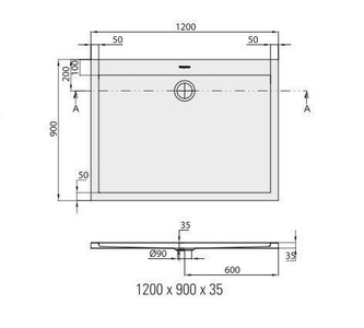 Поддон для душа 1200х900хh35мм, прямоугольный, сливное отв. 90мм, без сифона, (акрил, цв. белый), Subway2.0 ZZ Villeroy & Boch Subway 2.0 DA1293SUB2V-01